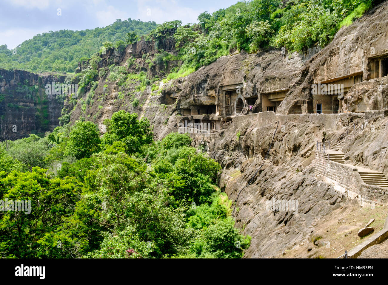 Vista generale delle grotte di Ajanta, Maharashtra, India Foto Stock