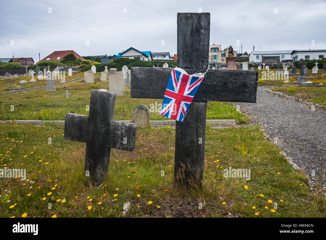 Cimitero di Stanley, capitale delle Isole Falkland, Sud America Foto Stock