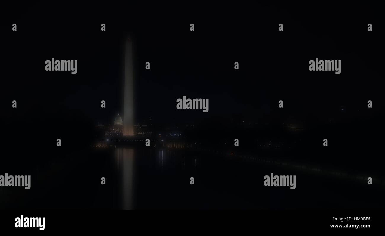 Il Monumento a Washington è illuminato di notte Foto Stock