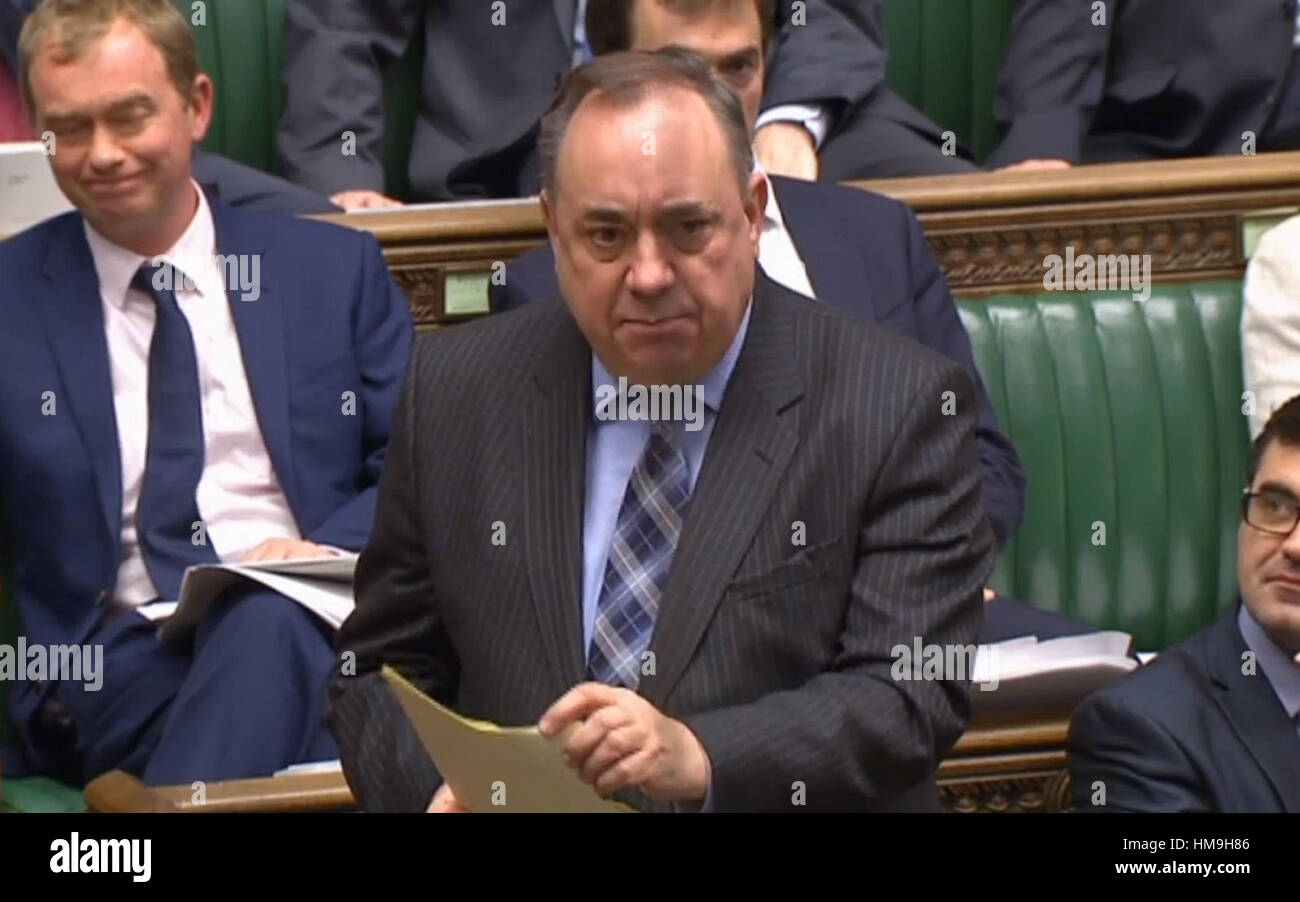 Alex Salmond parla alla Camera dei Comuni di Londra, durante la seconda giornata della seconda lettura Dibattito sull'UE (notifica sul ritiro) Bill. Foto Stock