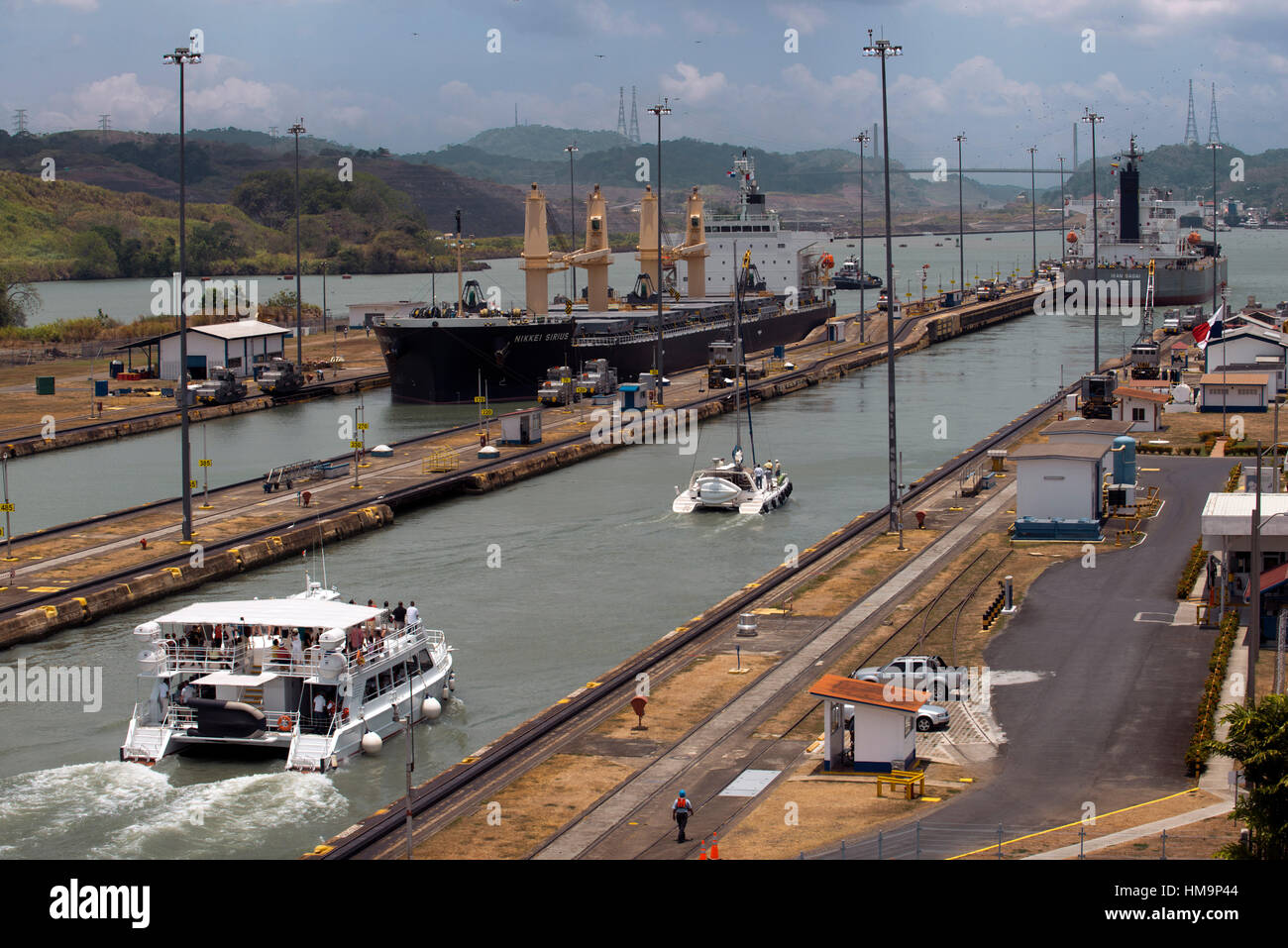 Bloccaggio di Gatun nel Canale di Panama Dicembre 1999 prima di Stati Uniti ha restituito la sovranità a Panama. Il canale di Panama si blocca è un sistema di bloccaggio che solleva un Foto Stock