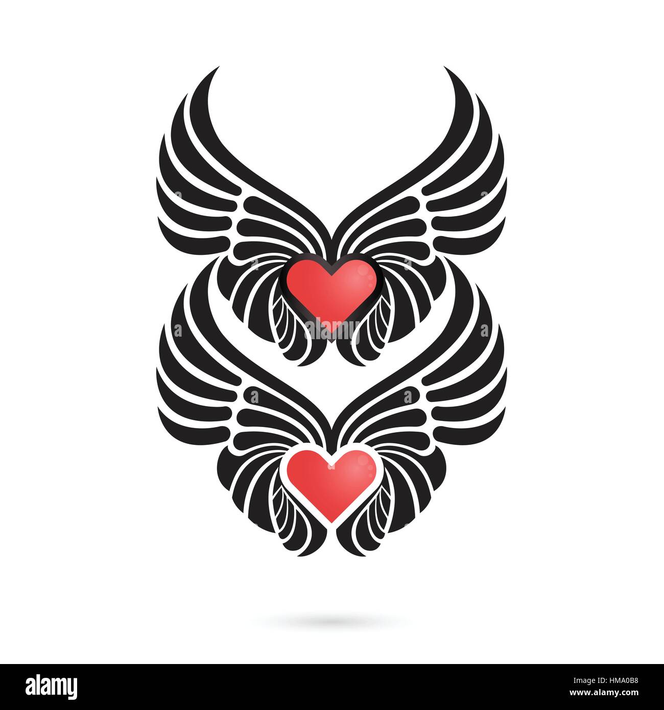 Il logo di cuore con ali d'angelo su sfondo.felice il giorno di San Valentino scritte card.Happy Holiday concetto.illustrazione vettoriale. Illustrazione Vettoriale