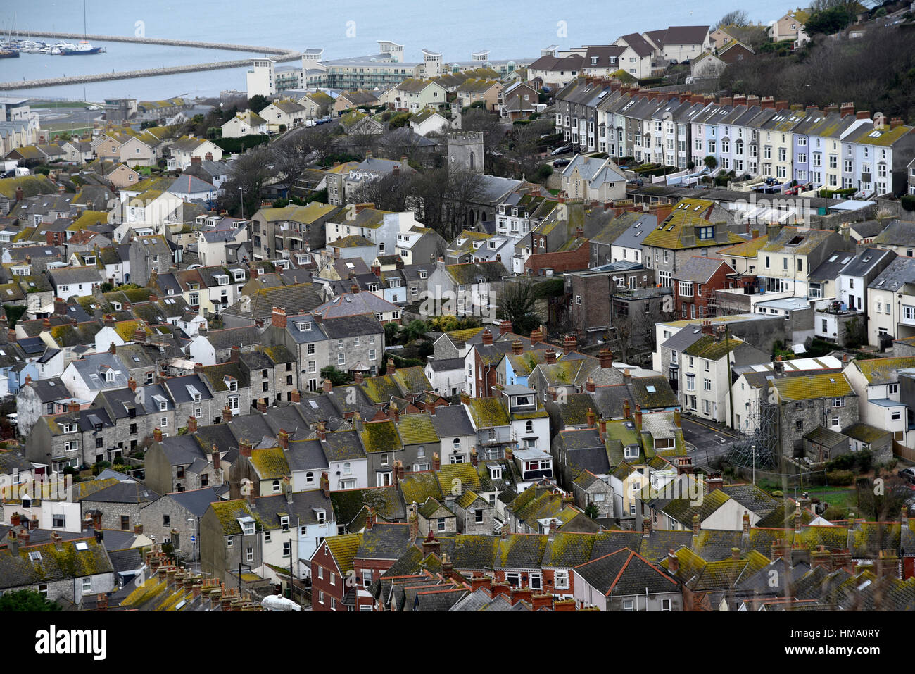 Tetti su Portland, Dorset, Regno Unito. Foto Stock