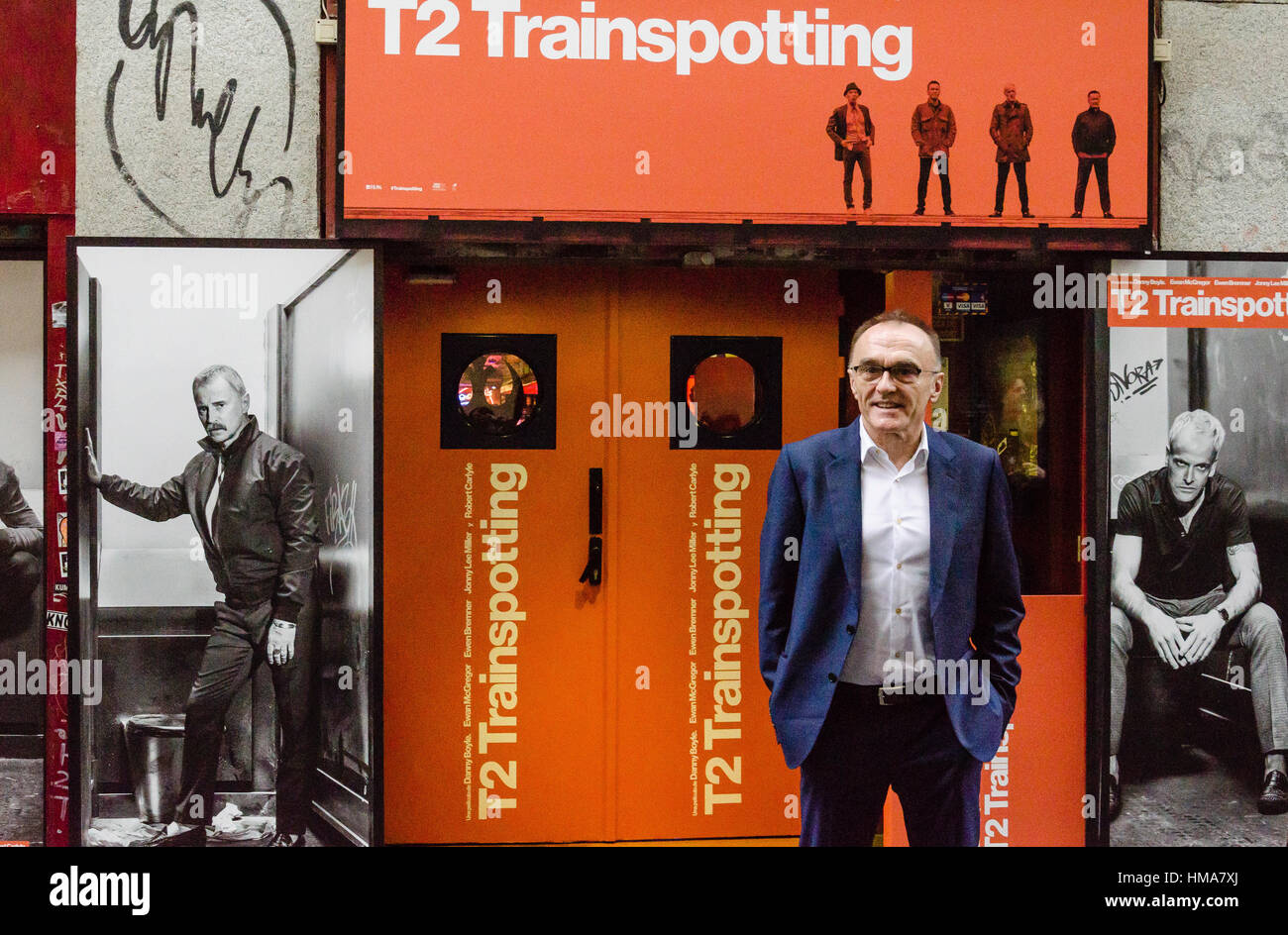 Madrid, Spagna. 02 Febbraio, 2017. T2 Trainspotting film di presentazione con il suo regista Danny Boyle in Via Lactea bar su 02 Febbraio, Madrid, Spagna. Credito: Enrique Davó/Alamy Live News. Foto Stock