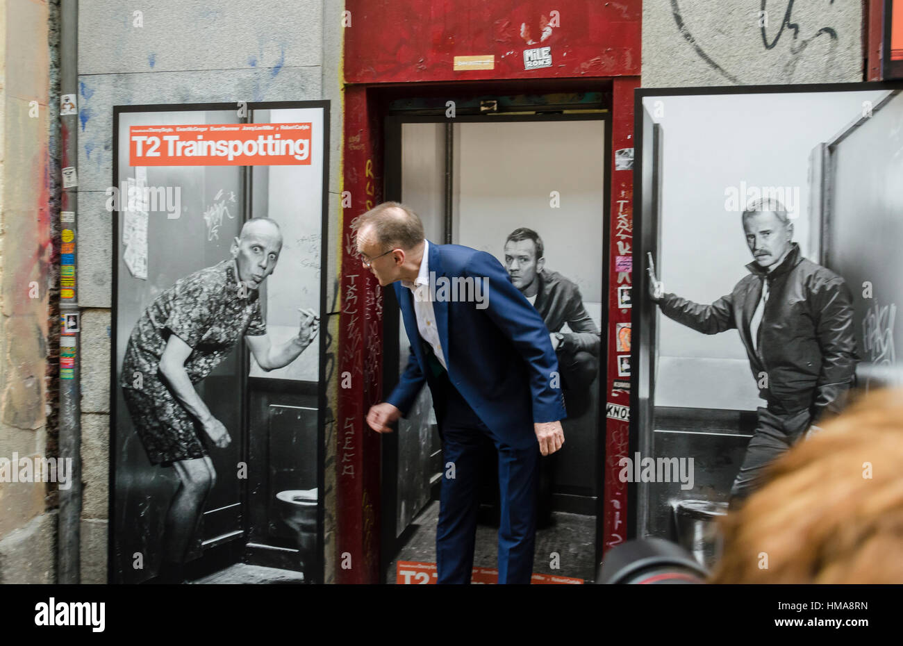 Madrid, Spagna. 02 Febbraio, 2017. T2 Trainspotting film di presentazione con il suo regista Danny Boyle in Via Lactea bar su 02 Febbraio, Madrid, Spagna. Credito: Enrique Davó/Alamy Live News. Foto Stock