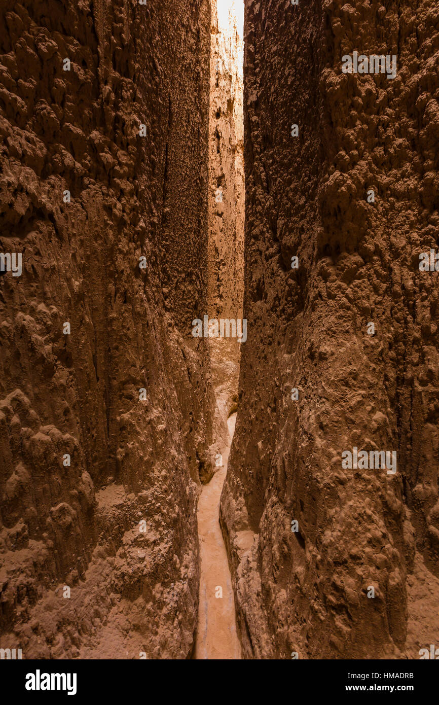 All'interno di un canyon slot, localmente noto come una grotta, eroso nel siltstone e scogliere di argilla, Cattedrale Gorge State Park, Nevada, USA Foto Stock
