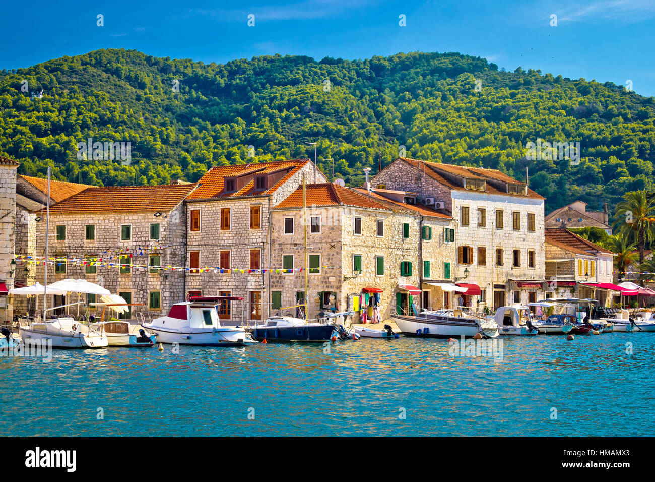 Stari Grad vista fronte mare, l'isola di Hvar, Croazia Foto Stock