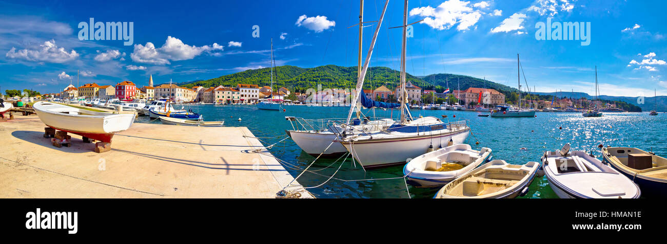 Stari Grad sulla isola di Hvar vista panoramica, Dalmazia, Croazia Foto Stock