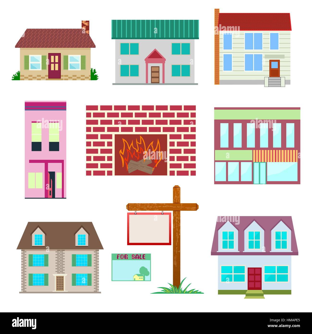 Casa di campagna , colorato icona home collezione. Privata architettura residenziale, Casa in vendita o in affitto. Illustrazione Vettoriale