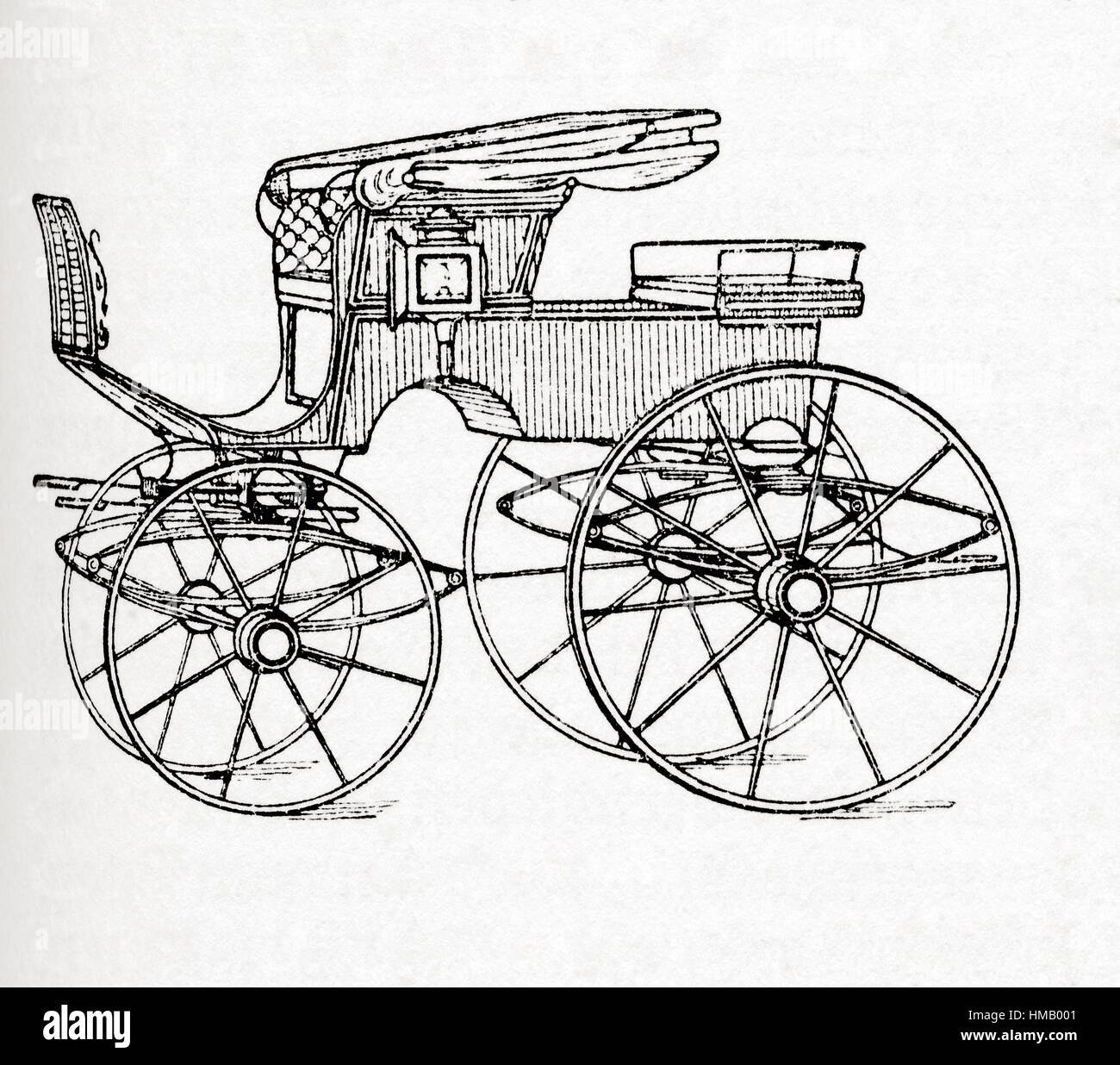 Una carrozza aka Phaéton. Una forma di sportivo carrello aperto. Da Meyers lessico, pubblicato nel 1928. Foto Stock