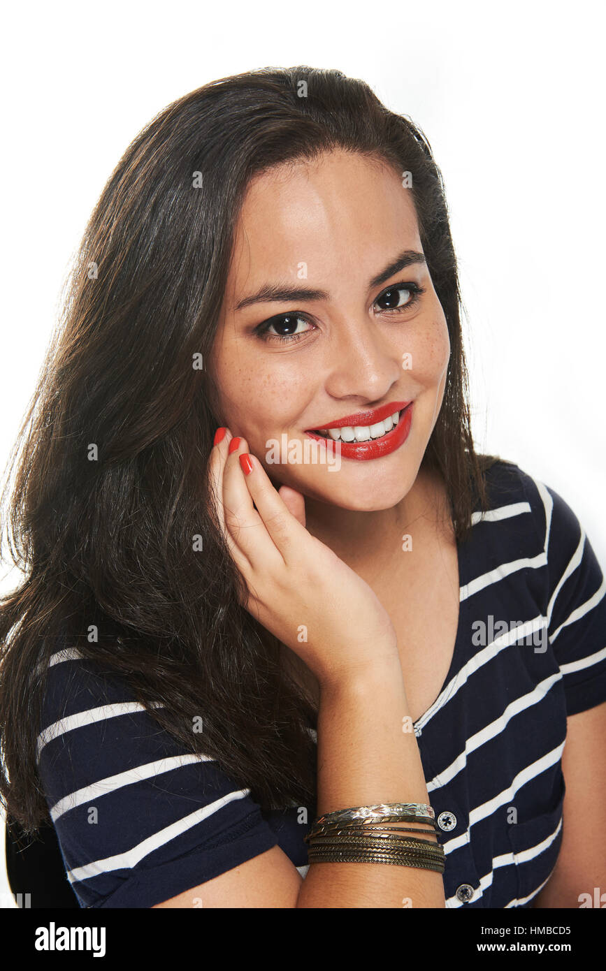 Ritratto di ragazza con le lentiggini sulla faccia isolato su bianco Foto Stock