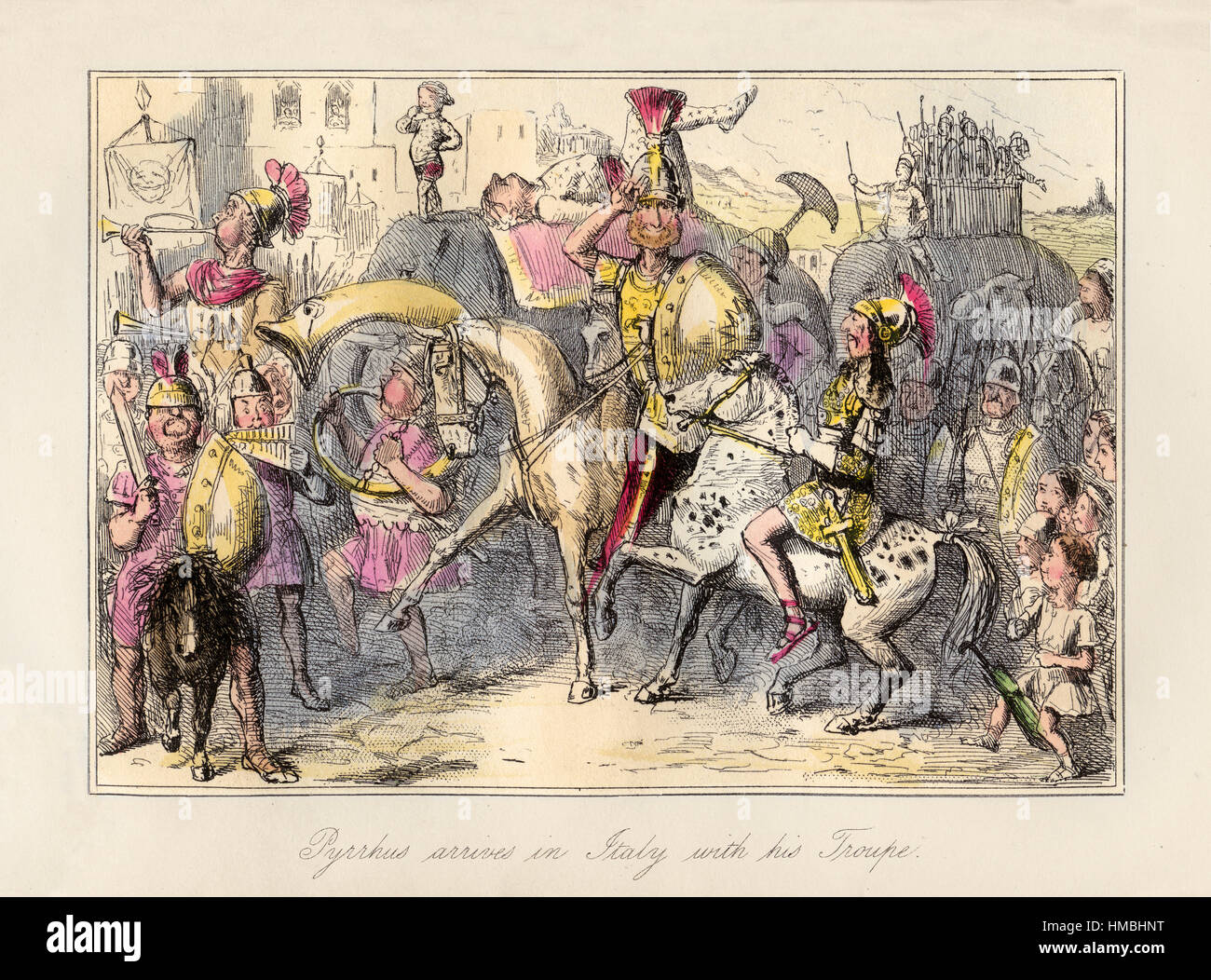 Pirro arriva in Italia. Da "La storia a fumetti di Roma" da Gilbert à Beckett. Illustrato da John Leech pubblicato nel 1864. Foto Stock