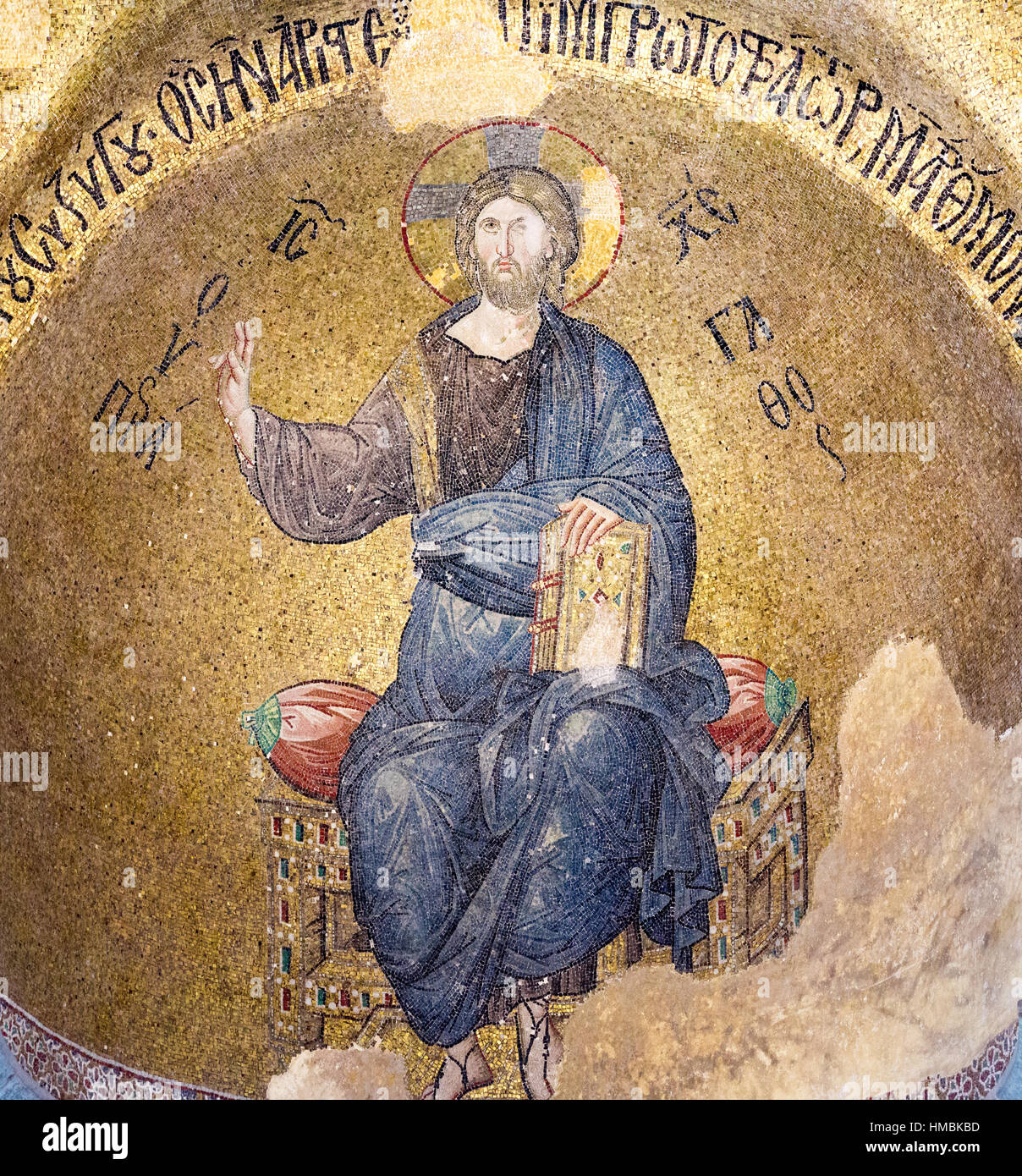 Mosaico bizantino del Cristo Pantocratore, seduta su un trono, Pammakaristos chiesa in Istanbul, Tyrkey - 11 Ottobre 2013 Foto Stock