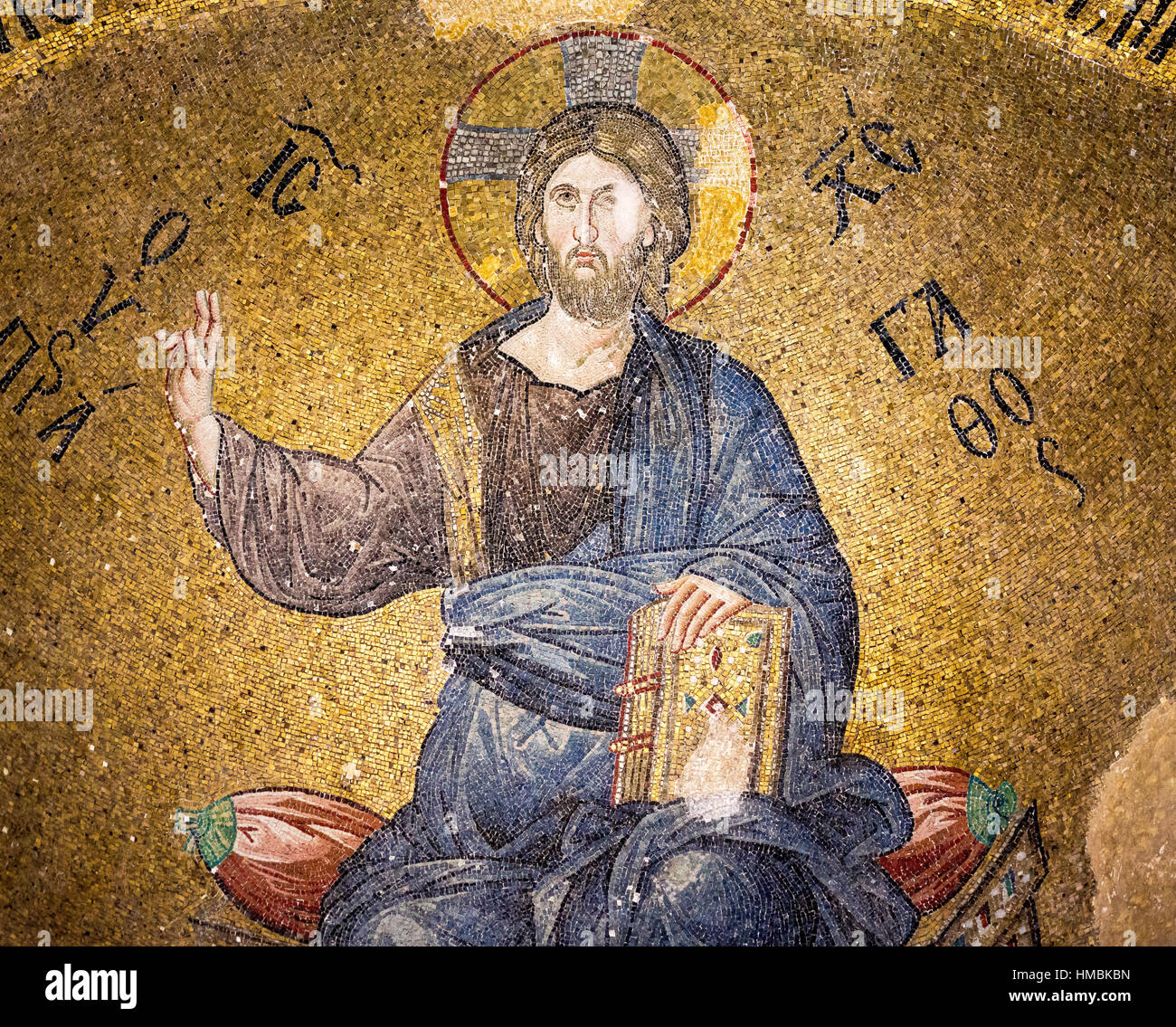 Mosaico bizantino del Cristo Pantocratore, seduta su un trono, Pammakaristos chiesa in Istanbul, Turchia - 11 Ottobre 2013 Foto Stock