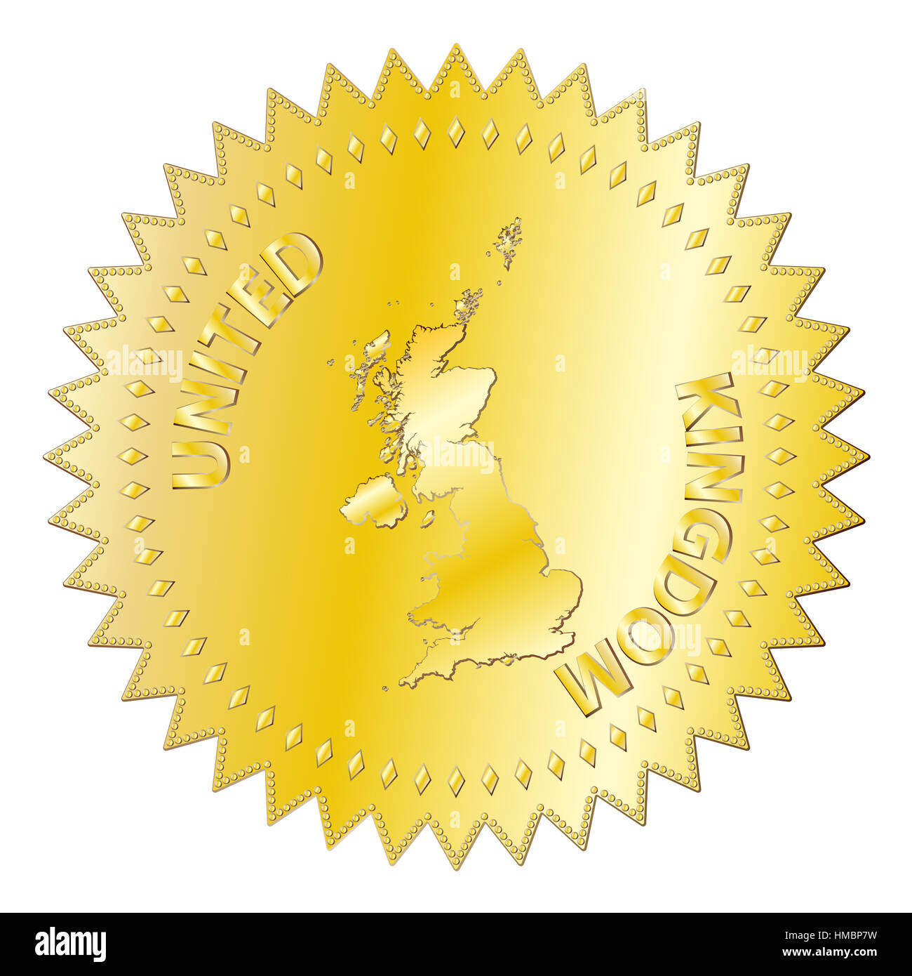Una superficie strutturata UK Gold sigillo di approvazione distintivo isolato su uno sfondo bianco Foto Stock