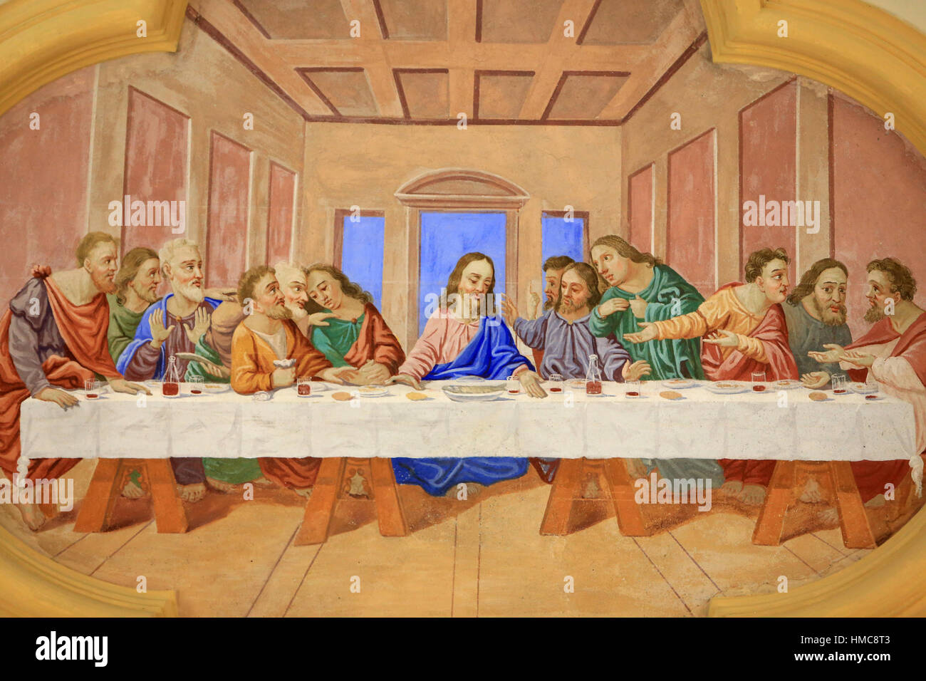 La Cène. Dernier repas de Jésus avec les apôtres. Eglise Saint-Nicolas de Véroce. Saint-Nicolas de Véroce. La Francia. Foto Stock
