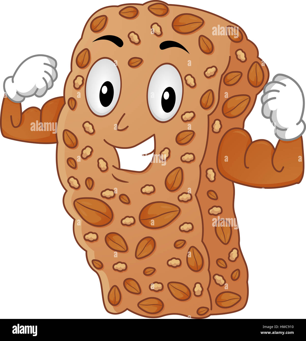 Il Mascot illustrazione di un maschio forte Muesli barretta di cereali  flessione del suo bicipite Foto stock - Alamy