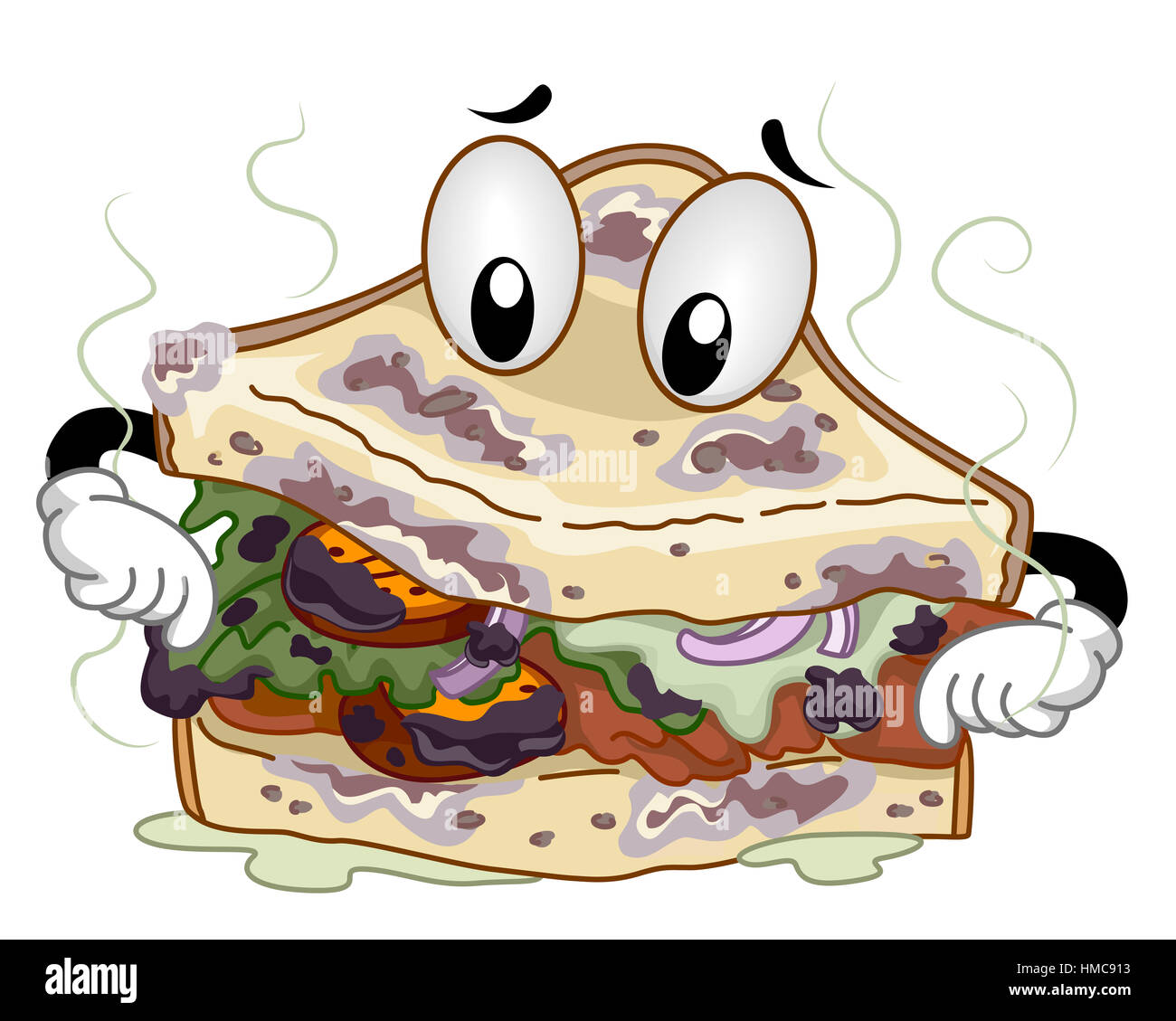 Il Mascot illustrazione di un puzzolente Clubhouse viziato lo sniffing Sandwich stesso Foto Stock