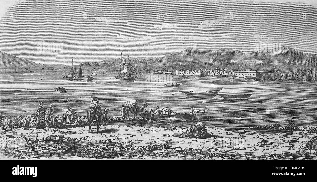 Il canale di Suez, Egitto, nell'anno 1880, foto o illustrazione, pubblicato nel 1892, digitale migliorata Foto Stock