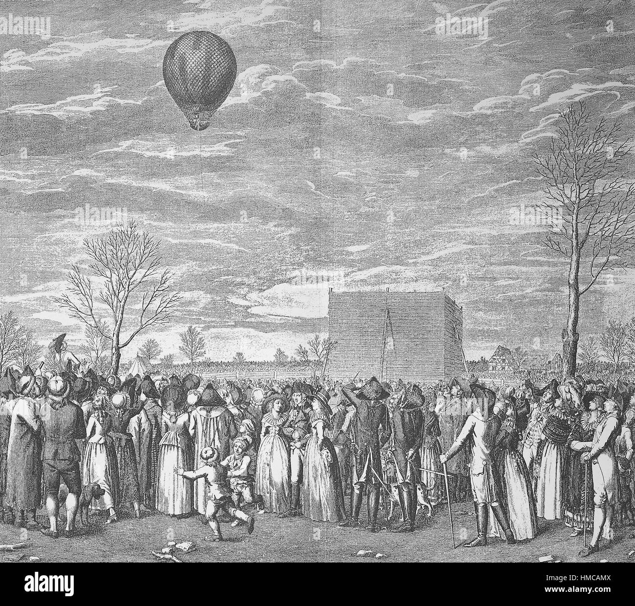 Volo in pallone aerostatico di Norimberga, Germania, da Jean-Pierre Blanchard- 1753 - 1809, un inventore francese, meglio noto come un pioniere in mongolfiera, foto o illustrazione, pubblicato nel 1892, digitale migliorata Foto Stock