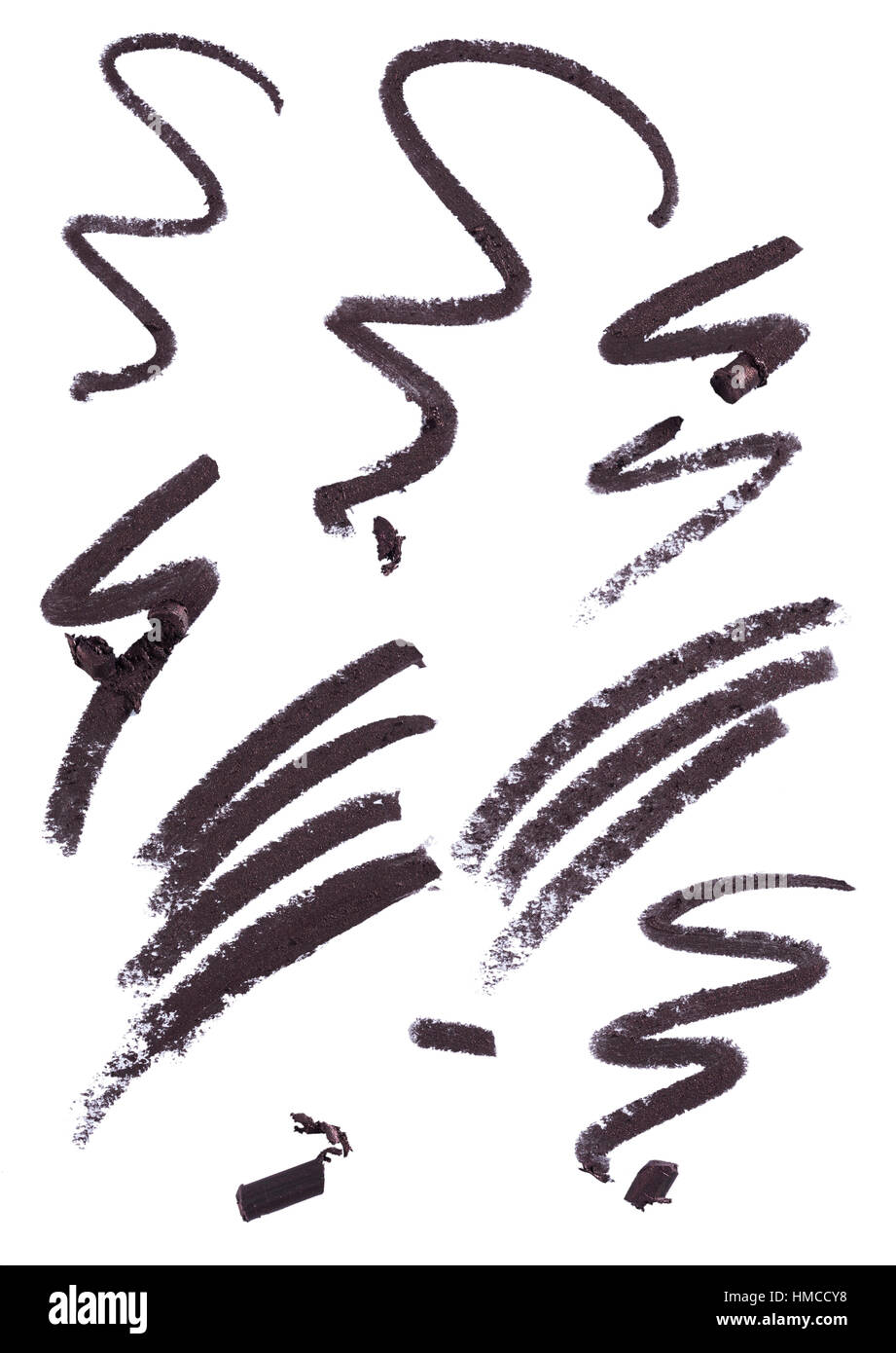 Un taglio fuori immagine di bellezza di campioni di nero compongono la matita o eye liner Foto Stock