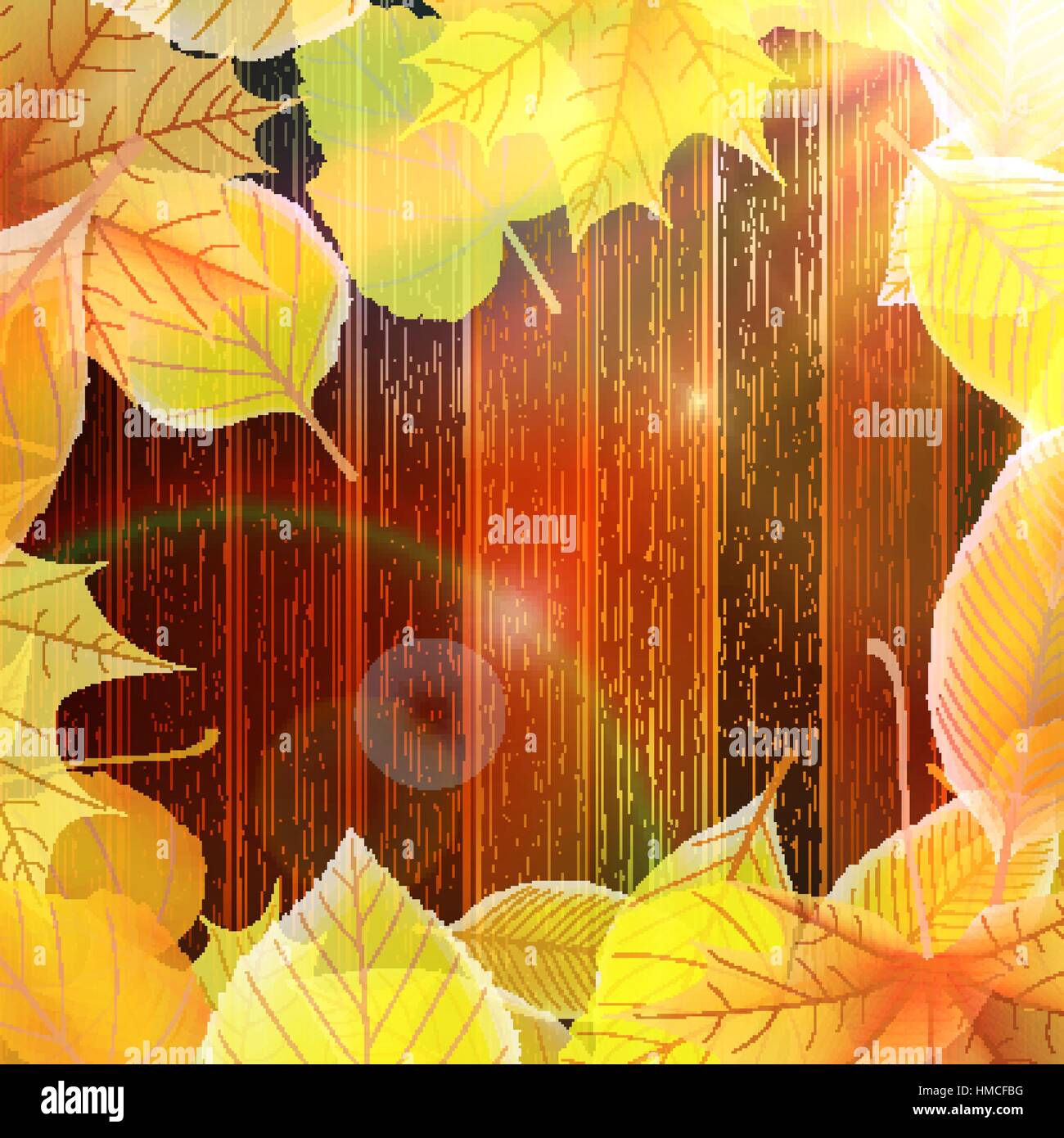 Foglie di autunno su sfondo di legno con copia spazio. plus EPS10 file vettoriali Illustrazione Vettoriale