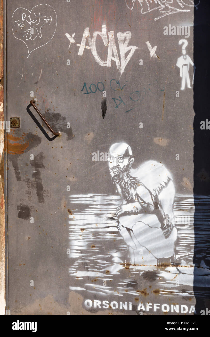 Orsoni affonda graffiti street art murale a Venezia, Italia nel mese di gennaio Foto Stock