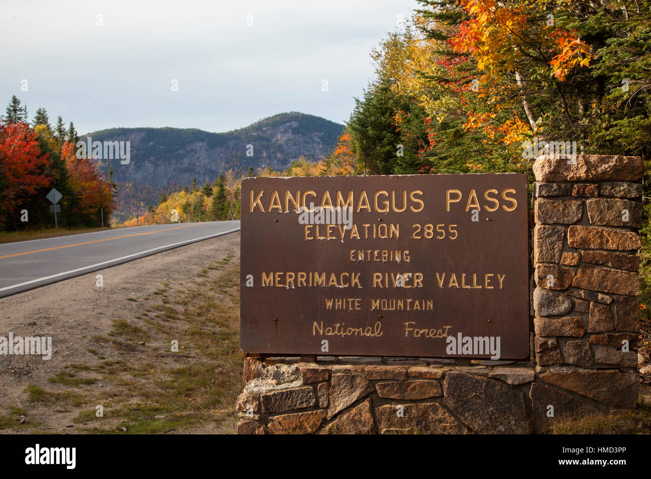 Pass Kancamagus segno, Kanc autostrada, New Hampshire Foto Stock