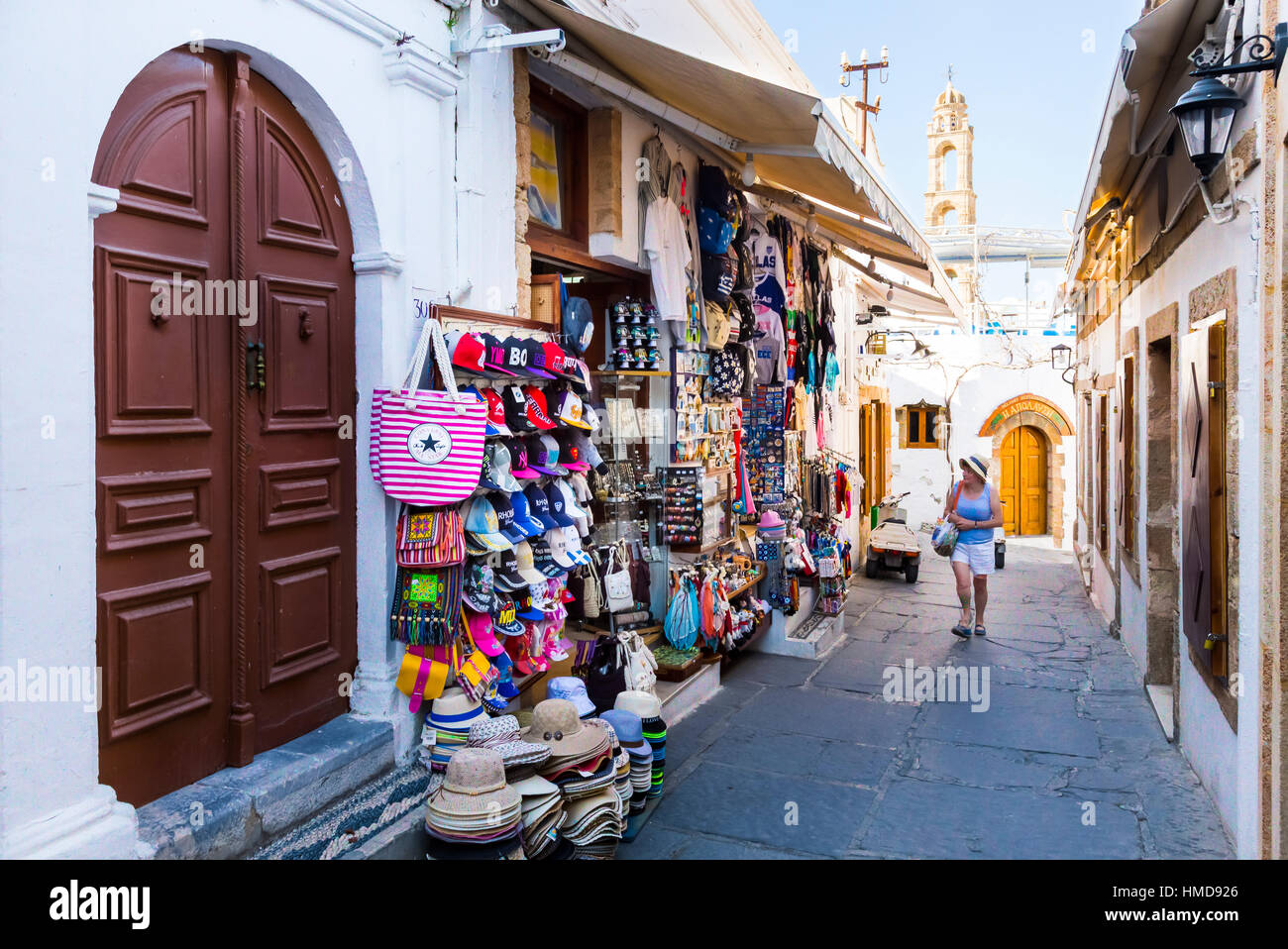 La strada dello shopping di lindo, Rodi, Grecia Foto Stock