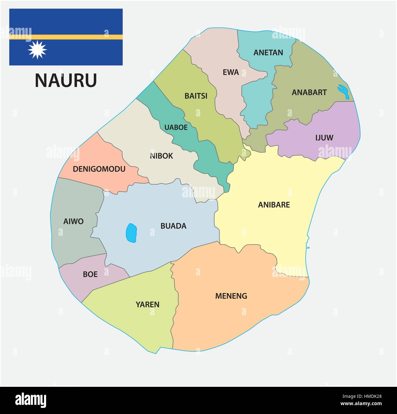 Nauru politica e amministrativa di mappa vettoriale con bandiera Illustrazione Vettoriale
