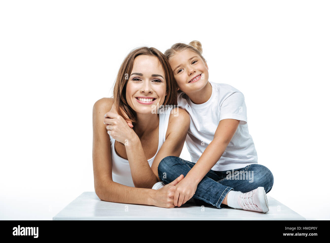 Sorridente madre e figlia Foto Stock