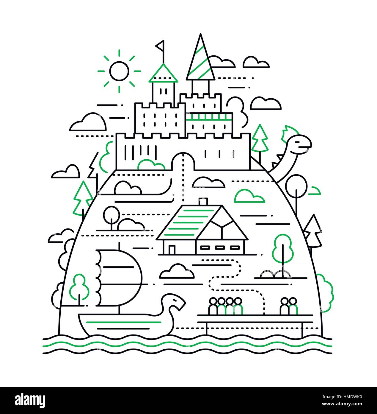 Antica città vita - linea di composizione di design Illustrazione Vettoriale