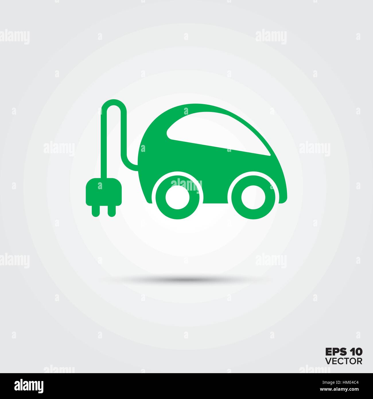 Verde compatto elettrico auto con spina elettrica icona vettore. Eco-friendly veicolo a emissioni zero. Illustrazione Vettoriale