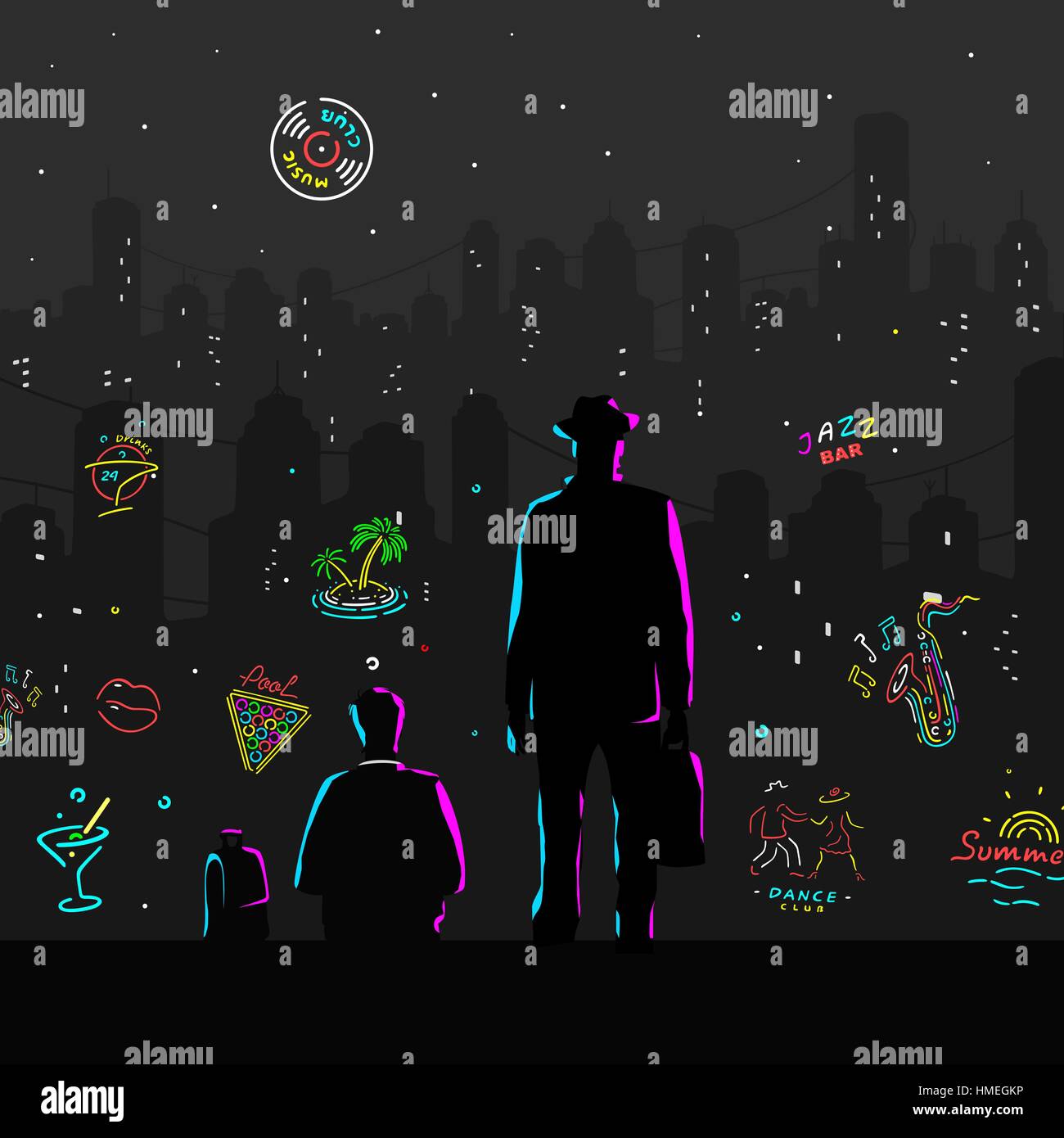 Persone in Cty Notte di Las Vegas Illustrazione Vettoriale