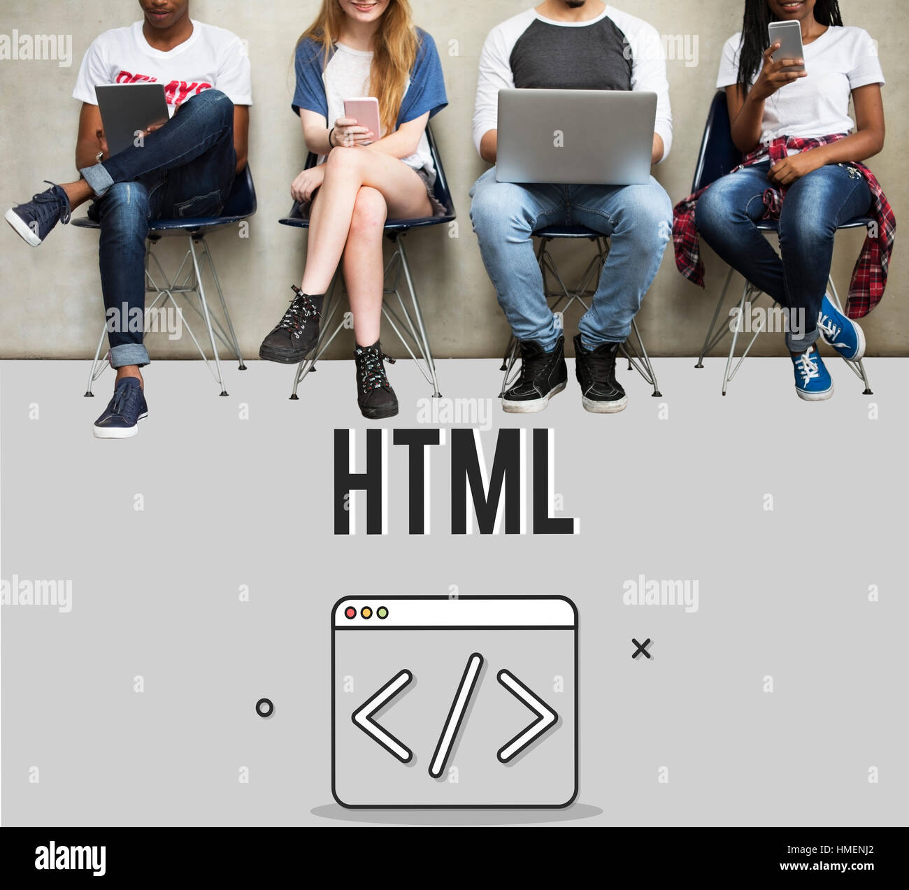 Programmatore HTML codifica il concetto di script Foto Stock