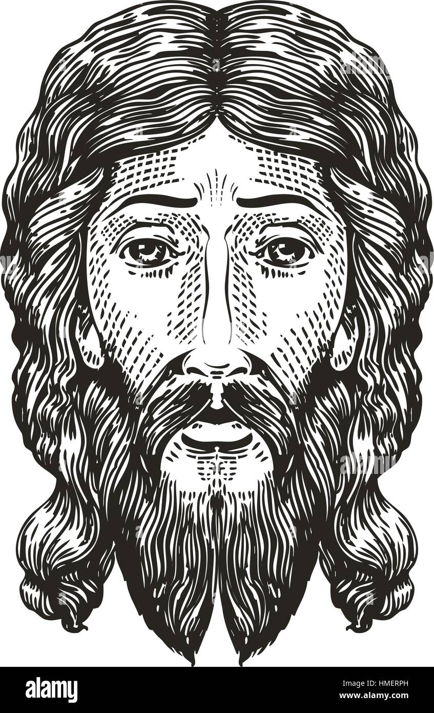 Dio sketch. Gesù Cristo disegnato in stile di incisione. Vintage illustrazione vettoriale Illustrazione Vettoriale