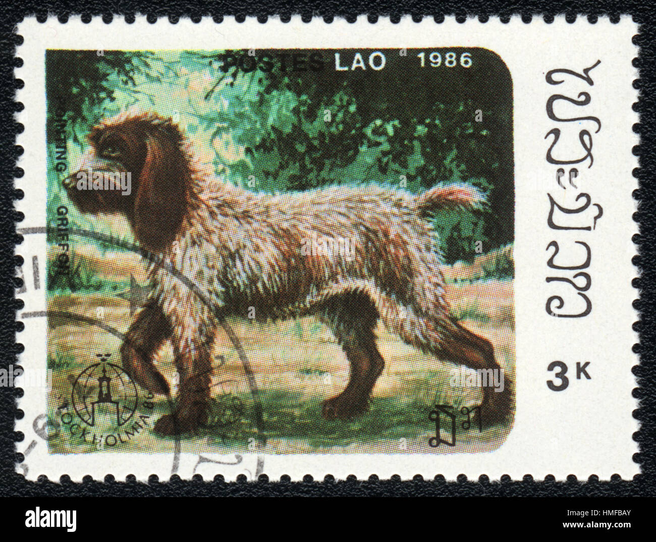 Un francobollo stampato in Aos mostra un cane di puntamento Wirehaired grifone, dalla serie Razze di cani , circa 1986 Foto Stock Un francobollo stampato in Aos mostra un cane di puntamento Wirehaired grifone, dalla serie Razze di cani , circa 1986 Foto Stock
