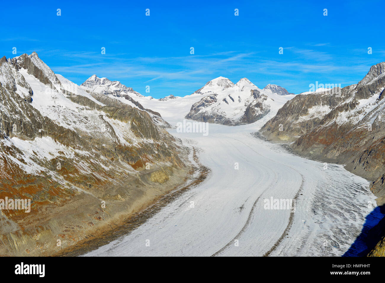 Ghiacciaio di Aletsch, Monch, 4107m, e Trugbe, Jungfrau-Aletsch, Vallese, alpi svizzere, Svizzera Foto Stock