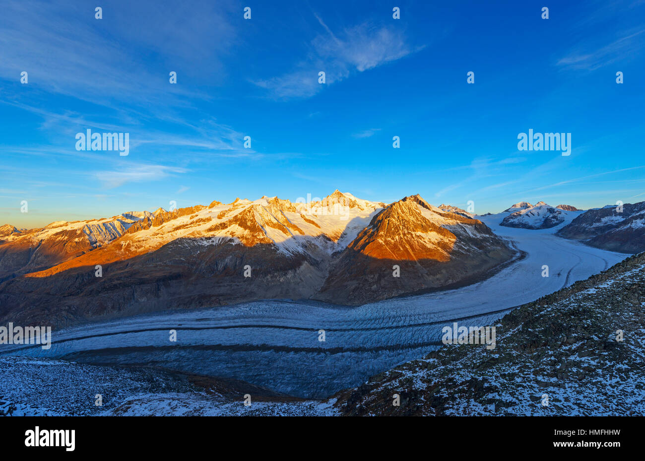 Ghiacciaio di Aletsch e Aletschhorn, 4193m, Jungfrau-Aletsch, Vallese, alpi svizzere, Svizzera Foto Stock