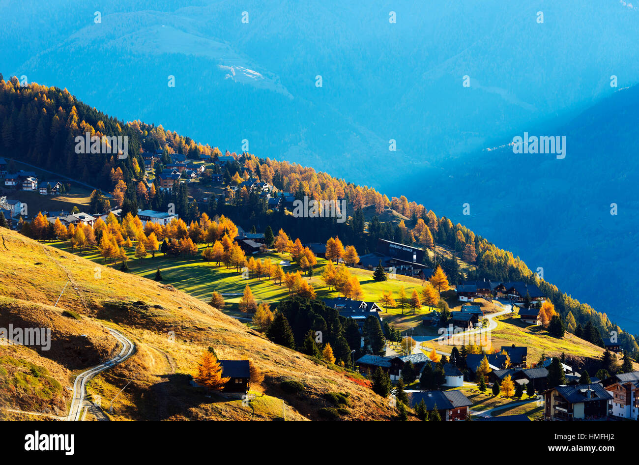 Villaggio di Riederalp, Jungfrau-Aletsch, Vallese, alpi svizzere, Svizzera Foto Stock