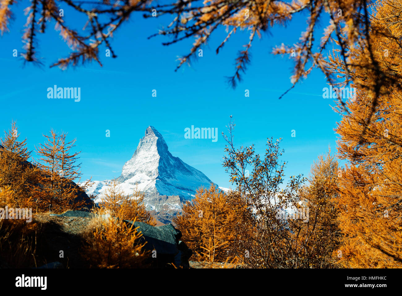 Il Cervino, 4478m, in autunno, Zermatt, Vallese, alpi svizzere, Svizzera Foto Stock