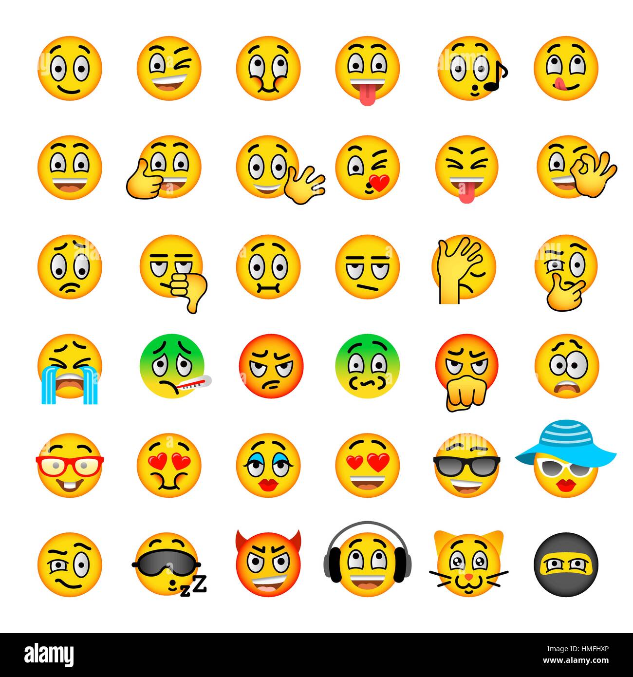 Smiley Face Piatto Icone Vettoriali Set Gli Emoji Emoticon Diverse 