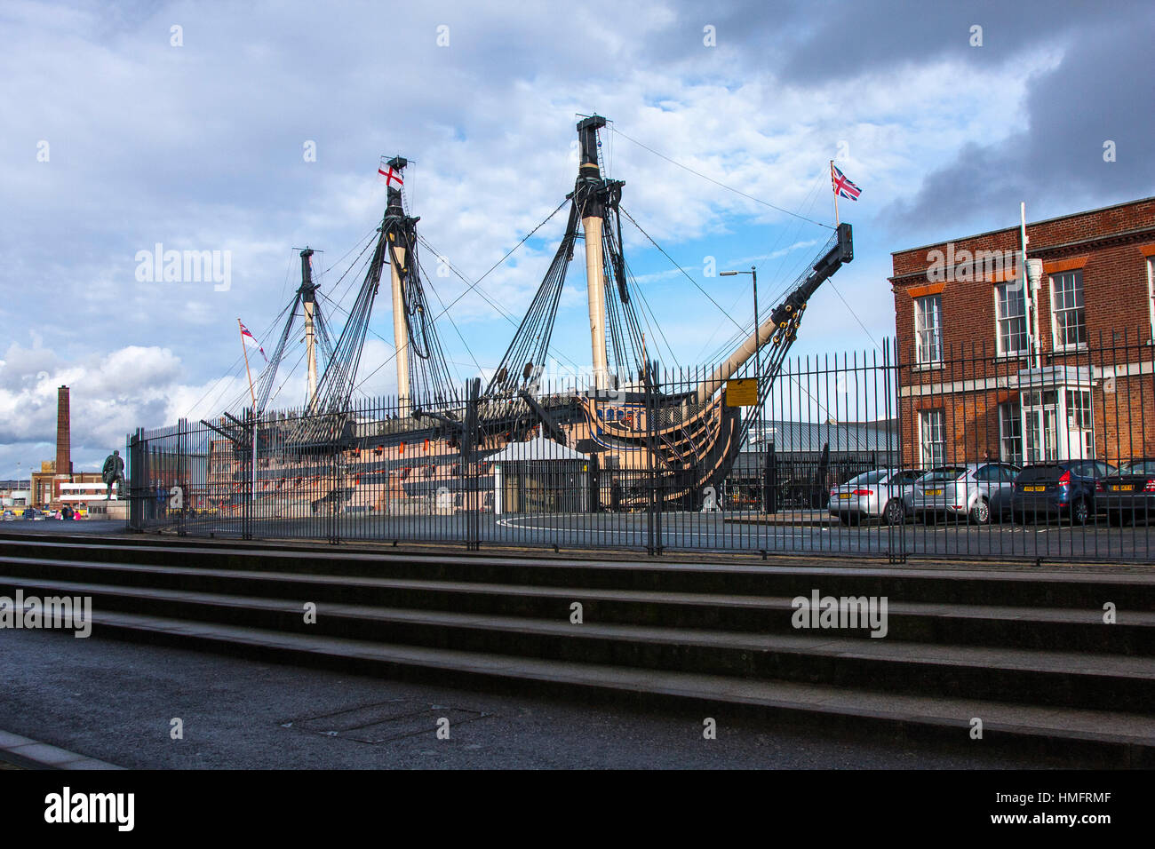 Il lato della porta della HMS Victory a Portsmouth Historic Dockyard Foto Stock