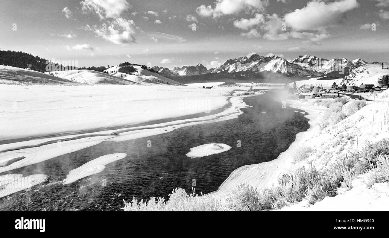 Inverno, Salmon River montagne a dente di sega, Stanley, Idaho, Stati Uniti d'America Foto Stock