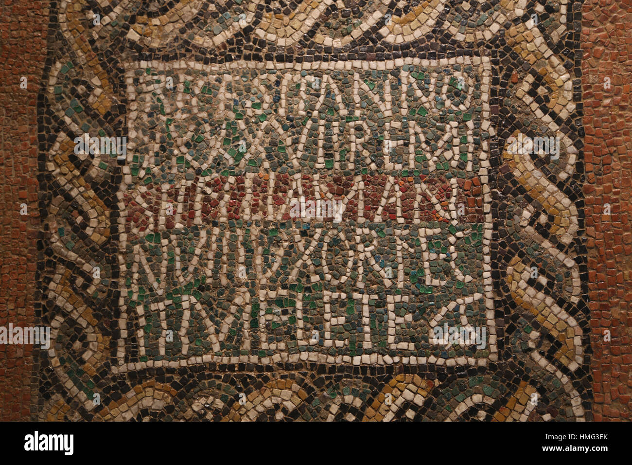 Mosaico romano. Lapide di Ursicinus. Metà-4secolo. Alfaro, La Rioja, Spagna. Museo Archeologico Nazionale di Madrid. Spagna. Foto Stock