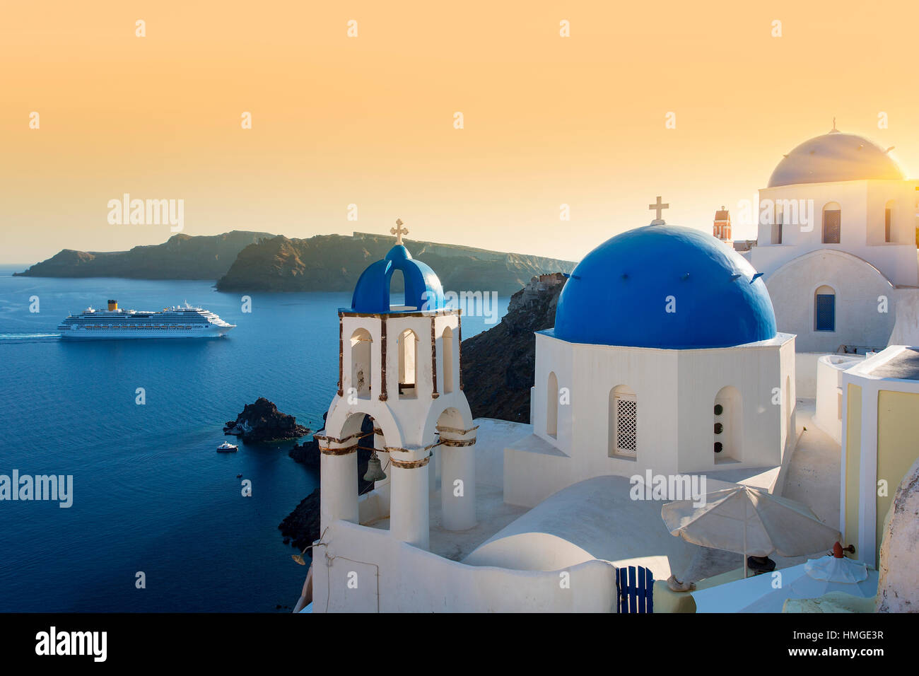 Isola di Santorini, Grecia, villaggio di olio Foto Stock