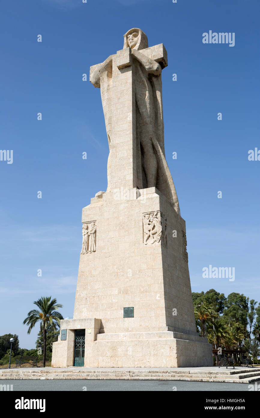 Christopher Columbus monumento sulla punta del sebo costruito nel 1929 da Gertrude Vanderbilt Whitney, La Rabida, Huelva, Costa de la Luz, Andalusia, Spagna Foto Stock