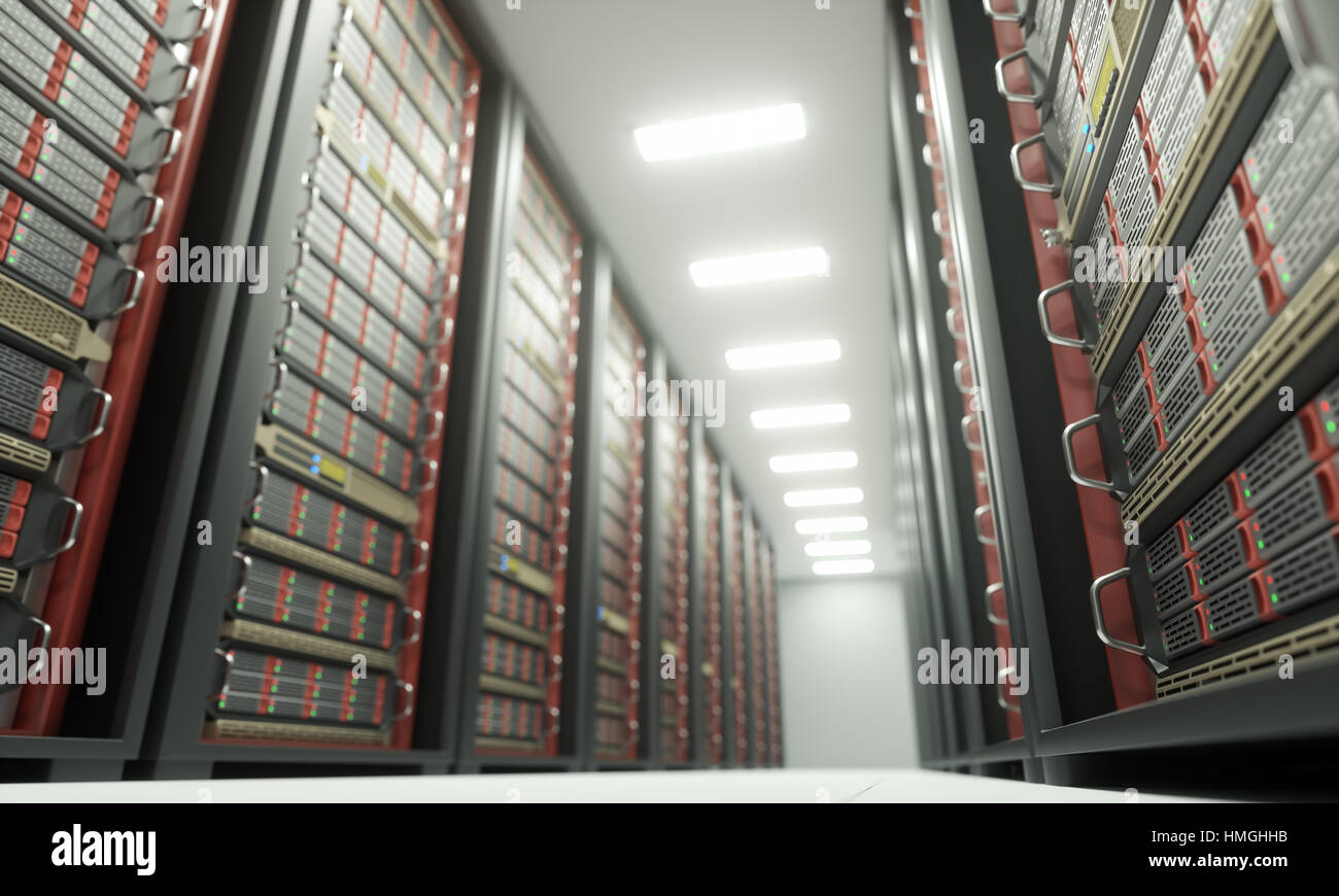 3D'illustrazione, sala server in un ambiente climatizzato. Foto Stock