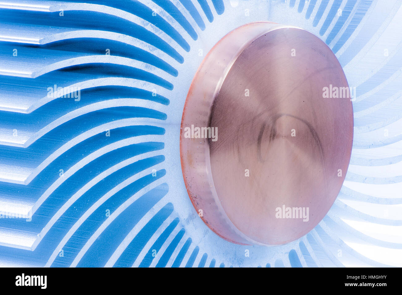 Abstract macro con il dettaglio di un dissipatore di calore metallico Foto Stock