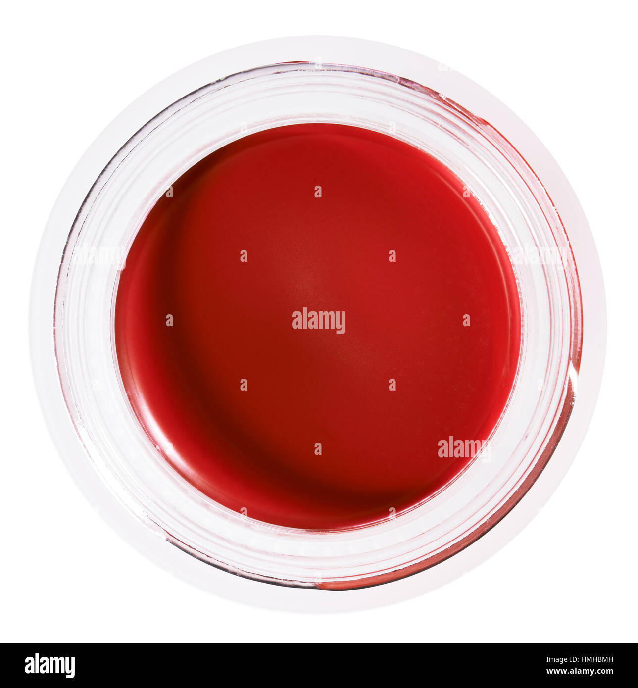 Un taglio fuori bellezza immagine di un campione di red blush crema o gel in una circolare del vaso di vetro Foto Stock